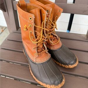L.L. Bean Tan and Black Lace-Up Duck Boots